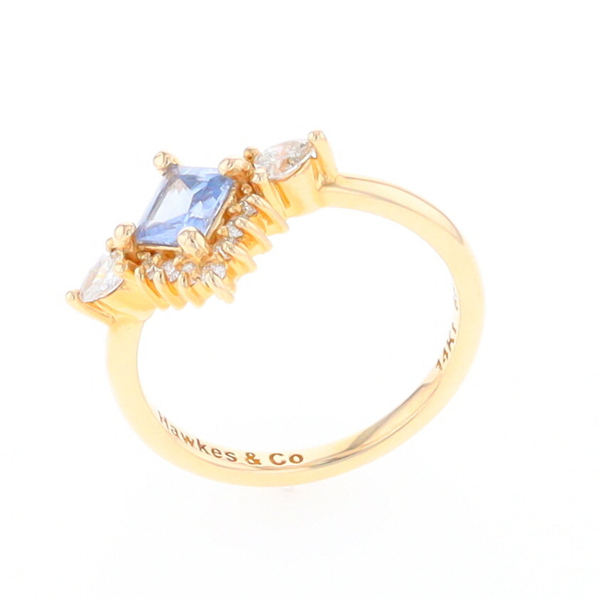 Princess Cut Ceylon Sapphire with Diamond Bottom Edge