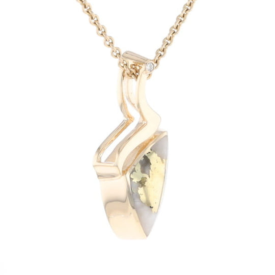 Gold Quartz Triangulare Inlaid Pendant with Diamond Accent
