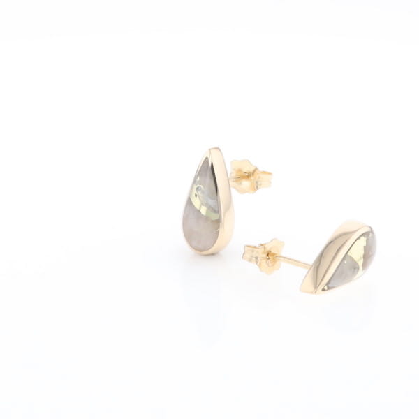 Gold Quartz Earrings Tear Drop Inlaid Studs