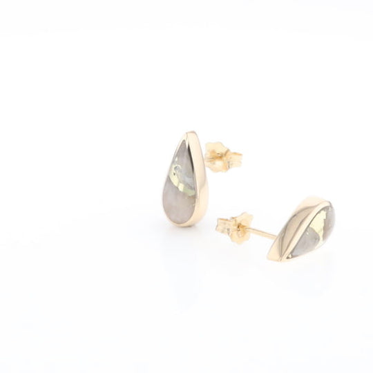 Gold Quartz Earrings Tear Drop Inlaid Studs