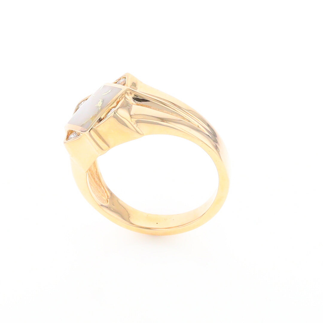 Gold Quartz Mens Ring with Diamond Accents