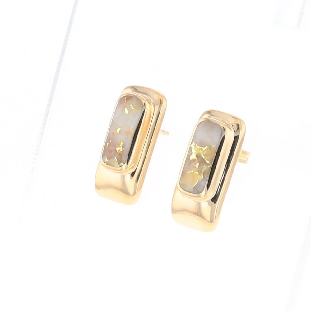 Gold Quartz Earrings Rectangle Inlaid Design