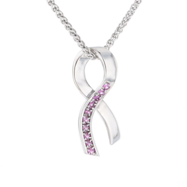 Pink Sapphire Breast Cancer Ribbon Pendant