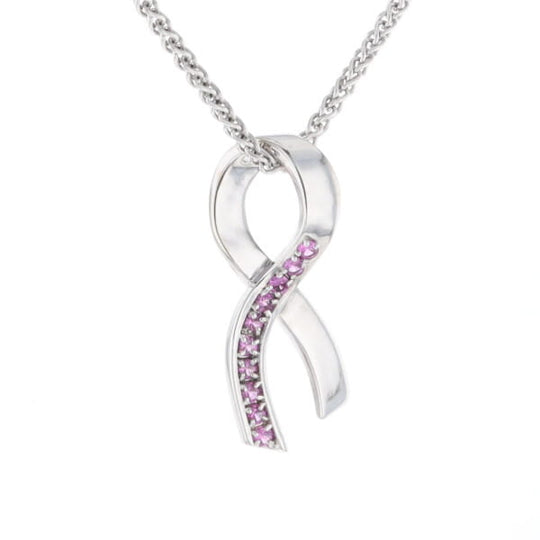 Pink Sapphire Breast Cancer Ribbon Pendant