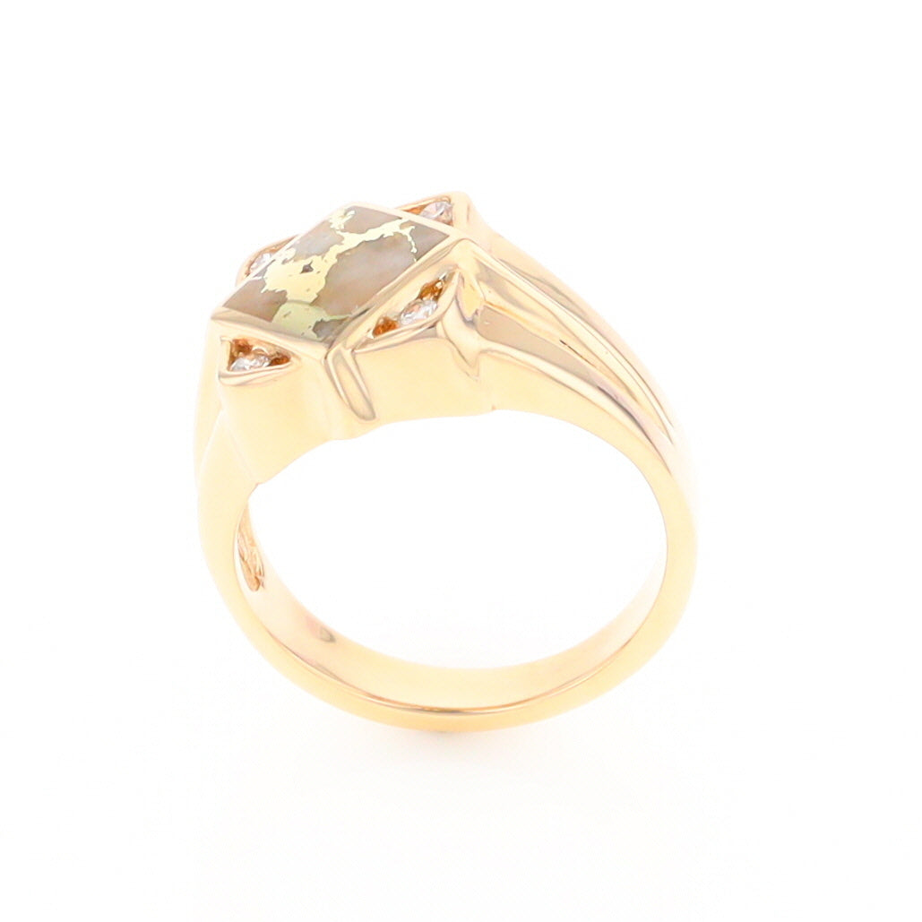 Gold Quartz Mens Ring with Diamond Accents