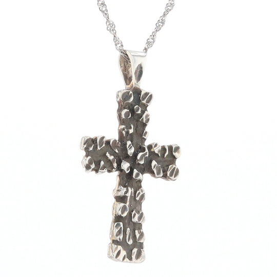 Sterling Silver Nugget Pattered Cross Pendant