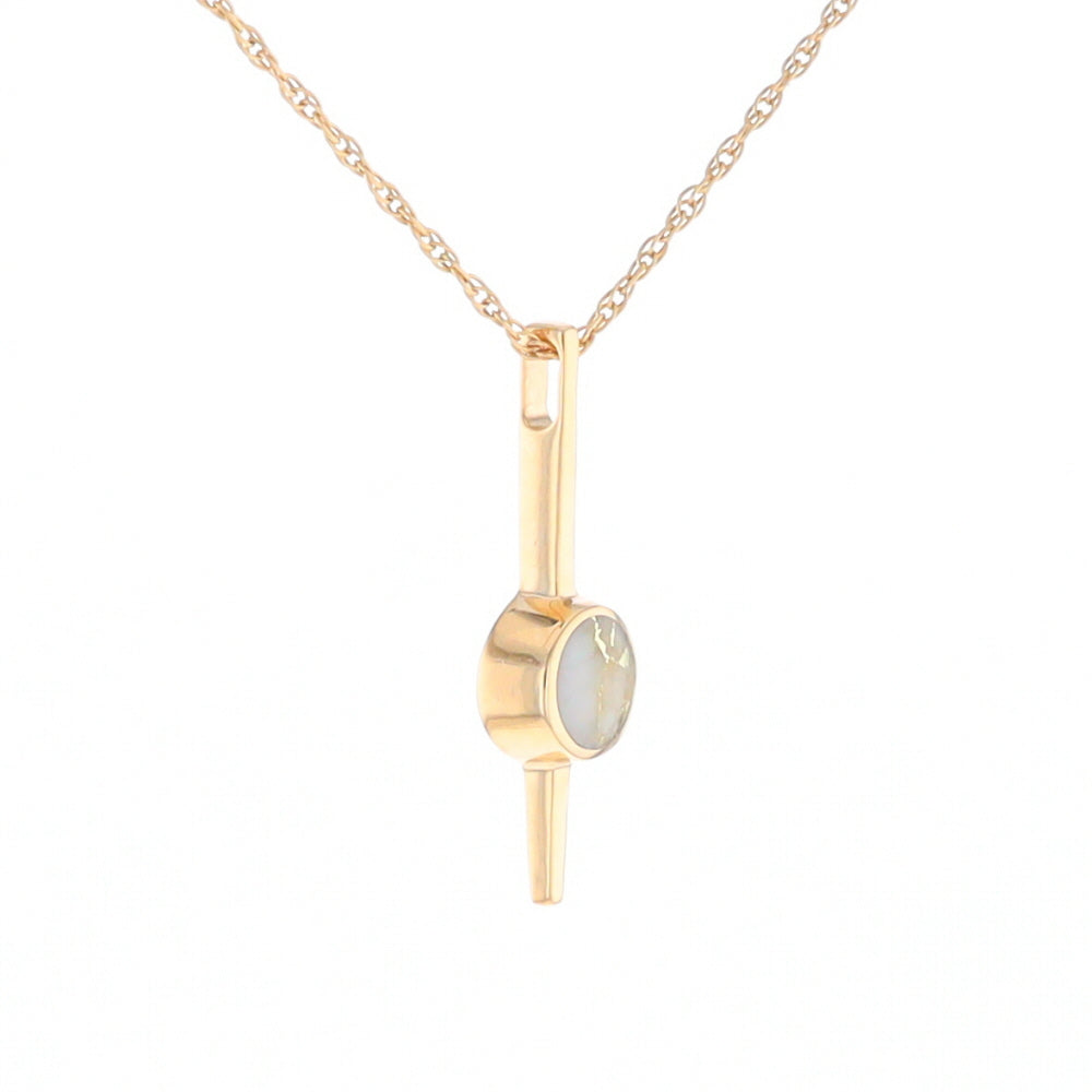 Gold Quartz Necklace Bar Design Round Superior Quality Inlaid Pendant