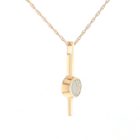 Gold Quartz Necklace Bar Design Round Superior Quality Inlaid Pendant