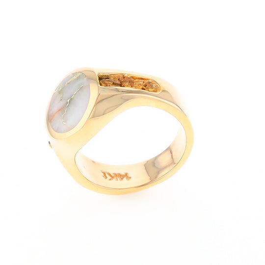 Oval Gold Quartz Inlaid Ring with Natural Gold Nuggets G2 Quality