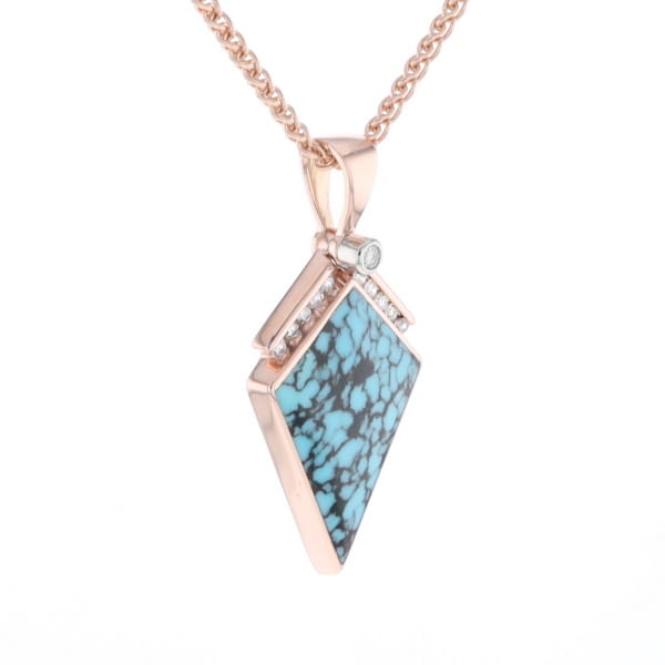 Turquoise Kite Shaped Inlaid Pendant with 0.19ctw Diamonds