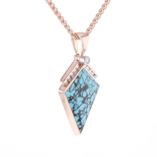 Turquoise Kite Shaped Inlaid Pendant with 0.19ctw Diamonds