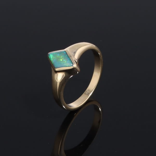 Ethiopian Opal Rings Diamond Shape Inlaid Design