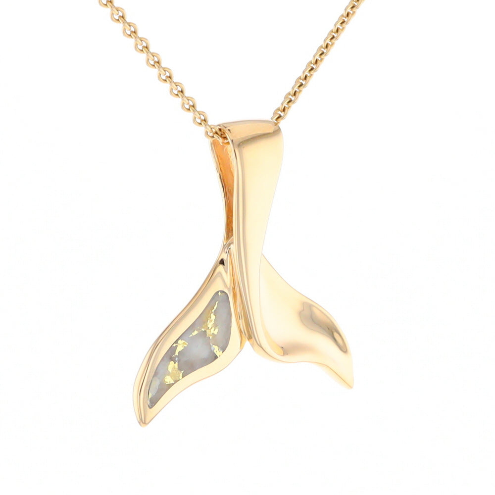 Whale Tail Natural Gold Quartz Single Side Inlaid Pendant