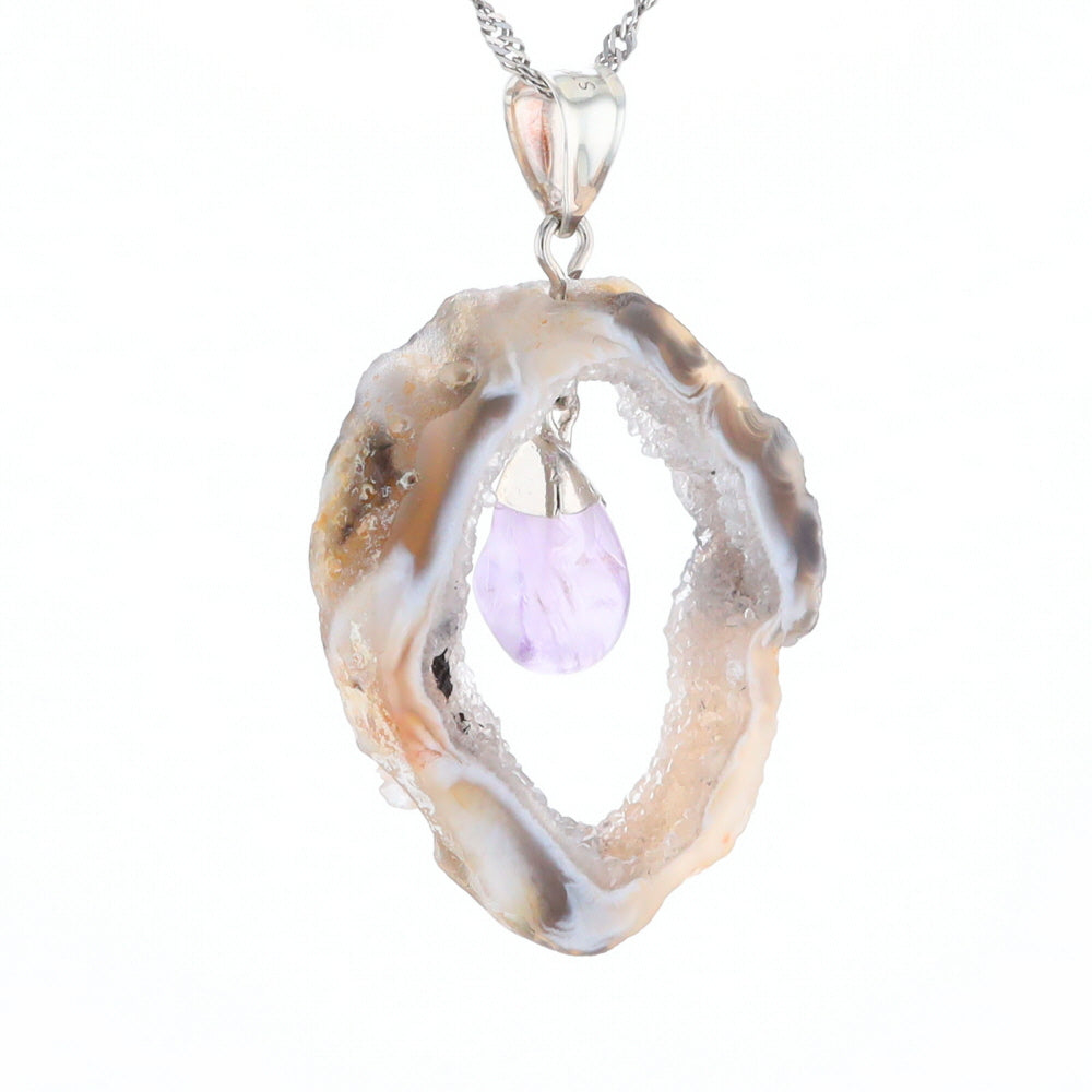 Druzy Quartz With Dangling Amethyst Pendant