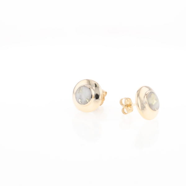 Gold Quartz Earrings Round Inlaid Design