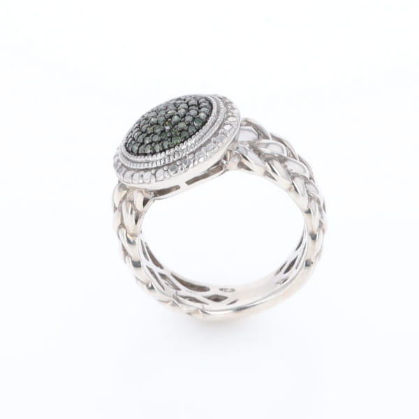 Green Diamond Braided Cluster Ring