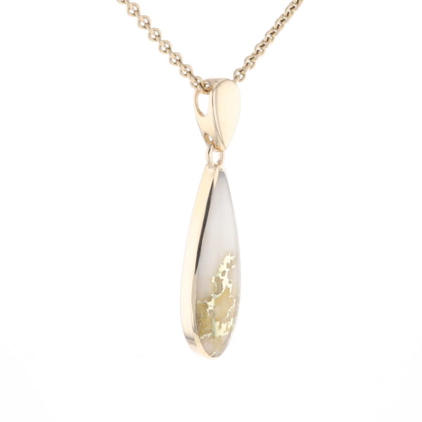 Gold Quartz Pendant Tear Drop Inlaid Design G2