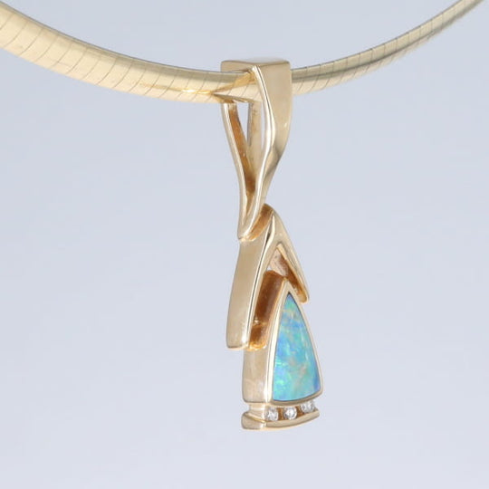 Opal Pendant Triangle Inlaid Design with .06ctw Round Diamonds
