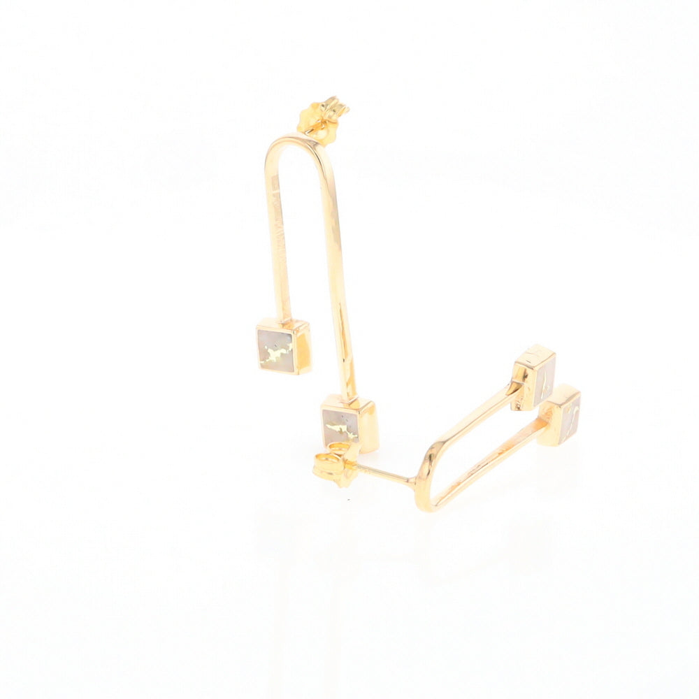 Gold Quartz Double Square Curved Bar Earrings - G2