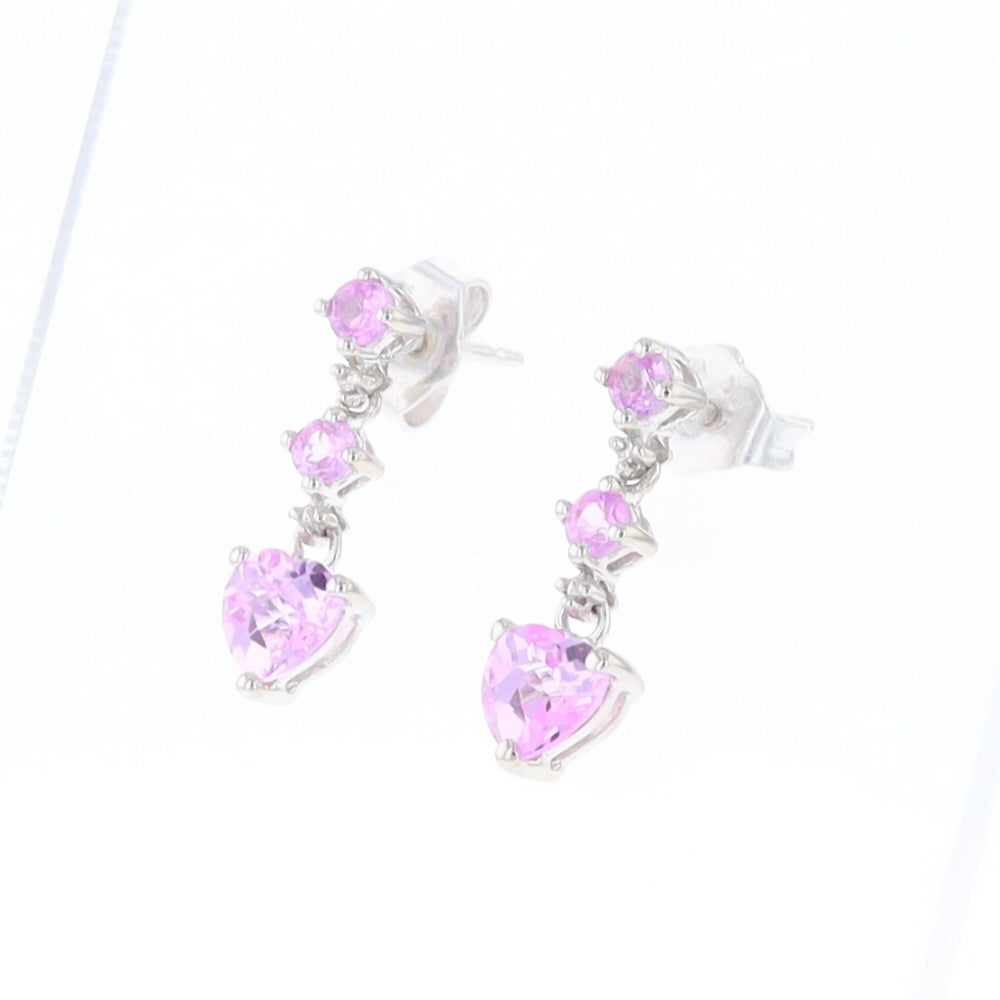 Synthetic Pink Sapphire Dangle Heart Earrings