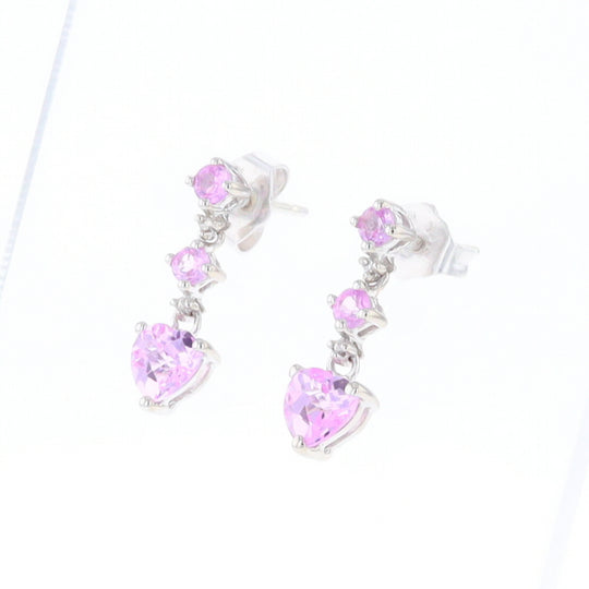 Synthetic Pink Sapphire Dangle Heart Earrings