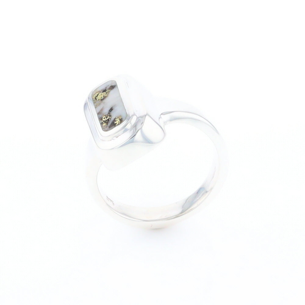 Sterling Silver Gold Quartz Inlaid Rectangular Ring - G3