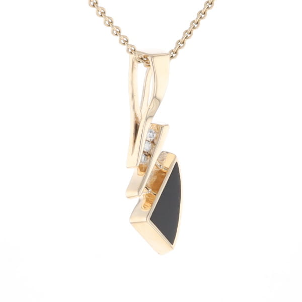Retro Style Triangular Onyx Inlaid Pendant with .07ctw Diamonds