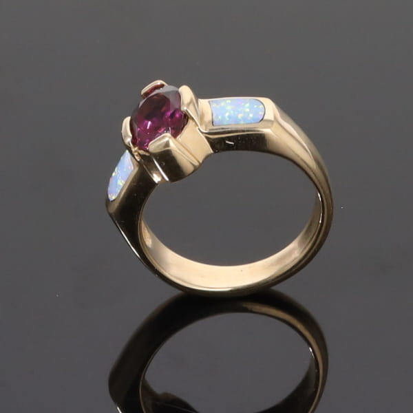 Opal Rings 2 Section Inlaid Design with Oval Pink Tourmaline