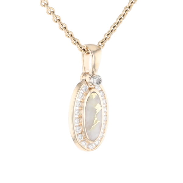 Gold Quartz Pendant Oval Inlaid with .22ctw Round Diamonds Halo (G1)