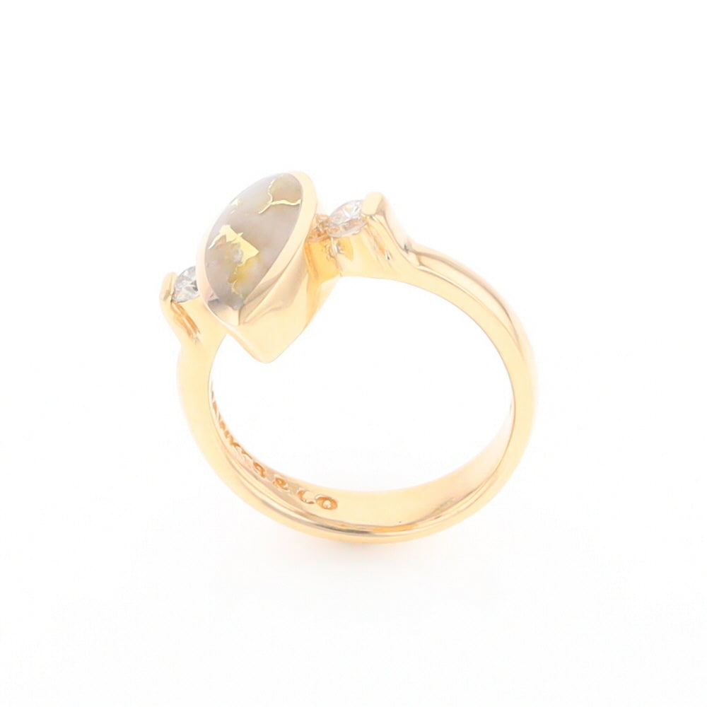 Gold Quartz Ring Pear Shape Inlaid with .18ctw Round Diamonds