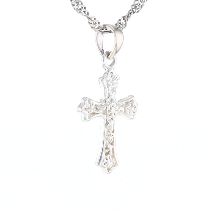 Sterling Silver Flower Cross Pendant