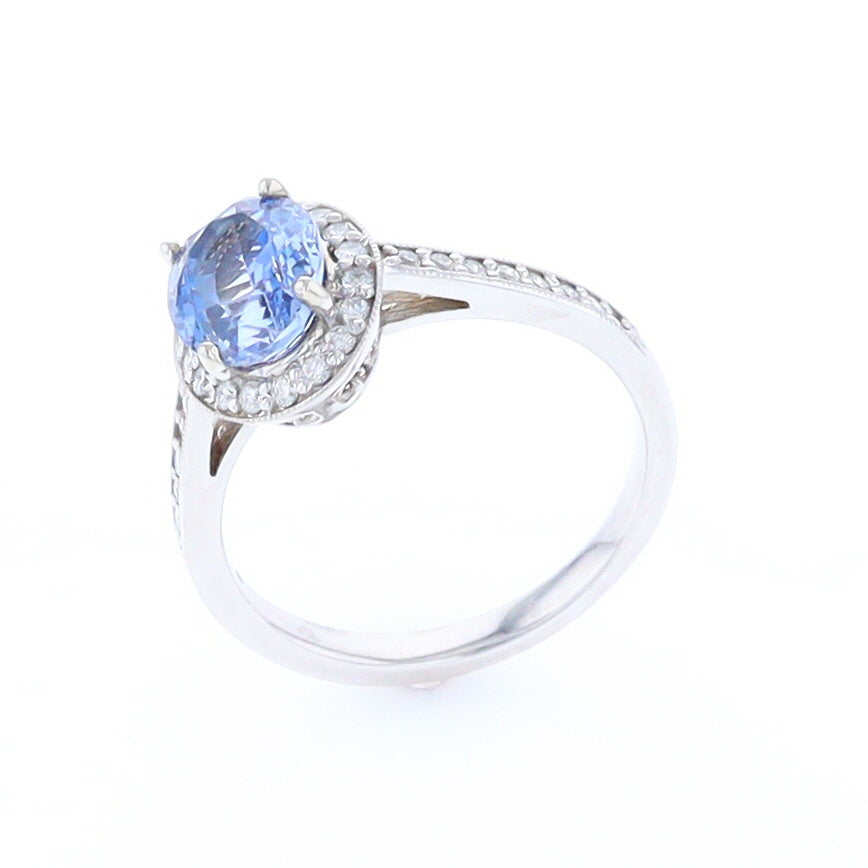 Oval Ceylon Sapphire with Diamond Halo Ring