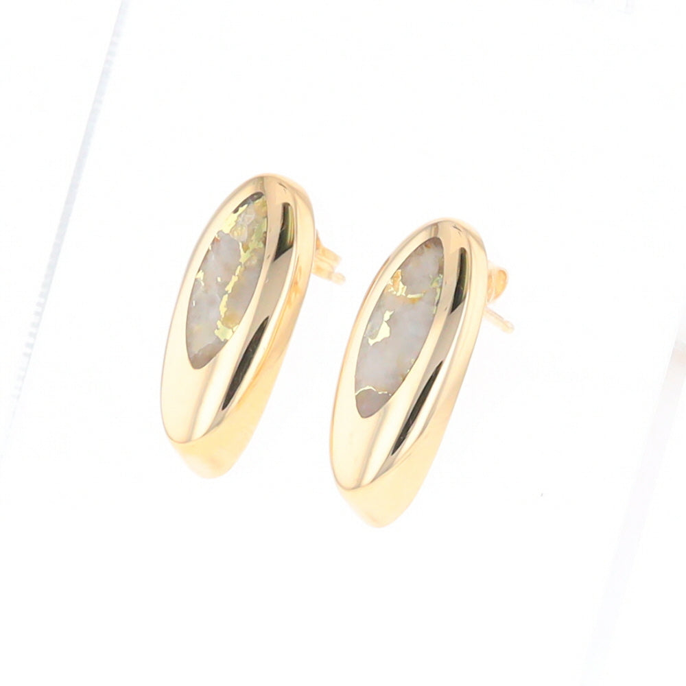 Oval Gold Quartz Inlaid Earrings - G2