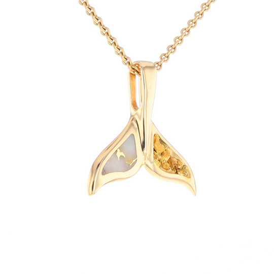 Whale Tail Necklaces Natural Gold Quartz and Nuggets Inlaid Pendant