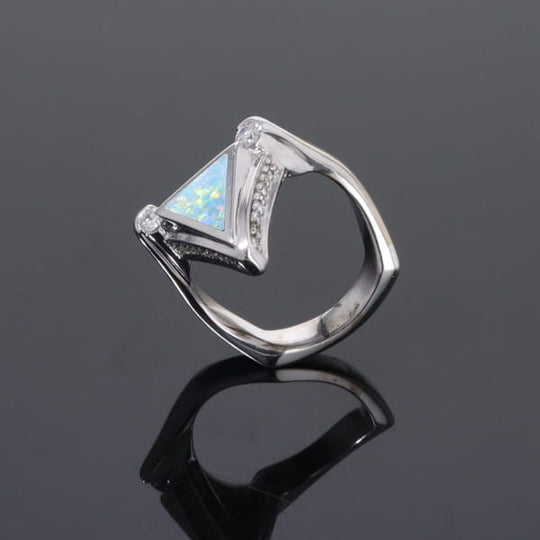 Opal Rings Triangle Inlaid Design with .31ctw Round Diamonds
