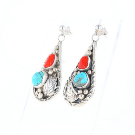 Teardrop Dangle Coral & Turquoise Earrings