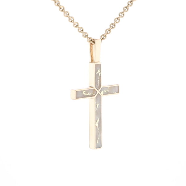 Gold Quartz Pendant 4 Section Inlaid Cross Pendant