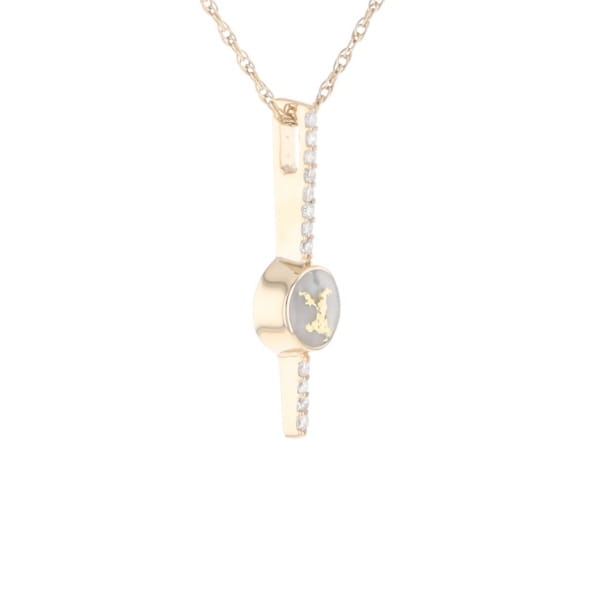 Diamond Bar Gold Quartz Round Inlaid Pendant G2