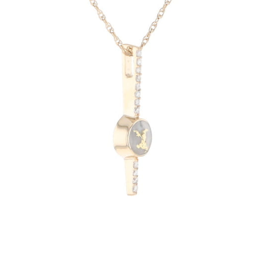 Diamond Bar Gold Quartz Round Inlaid Pendant G2