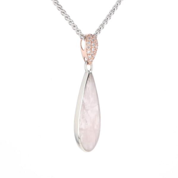 Rose Quartz Teardrop Inlaid Pendant with .11ctw diamonds