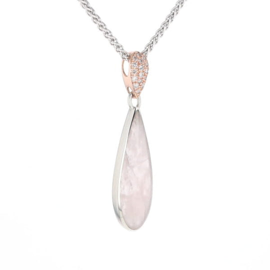 Rose Quartz Teardrop Inlaid Pendant with .11ctw diamonds