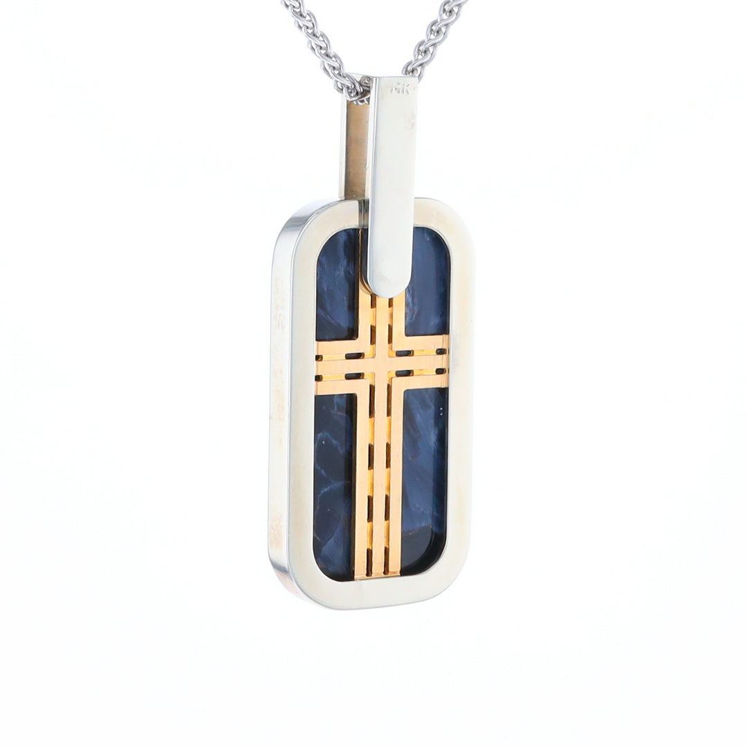 Natural pietersite inlaid dog tag cross pendant