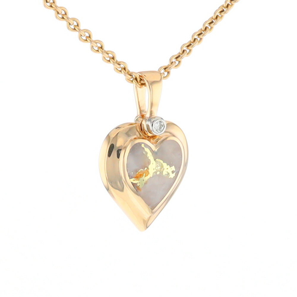 Gold Quartz Heart Shape Inlaid Pendant with .02ct Diamond