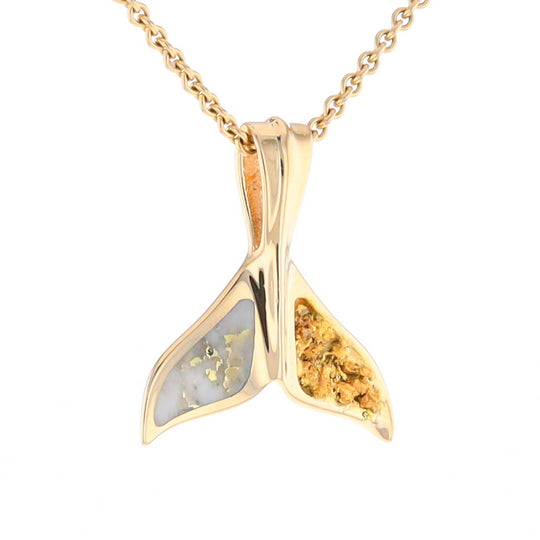 Whale Tail Necklaces Natural Gold Quartz and Nuggets Inlaid Pendant