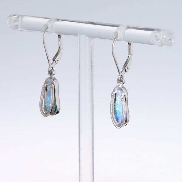 Opal Earrings Sandal Inlaid Design Lever Backs