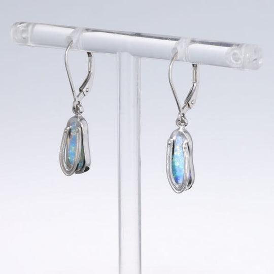 Opal Earrings Sandal Inlaid Design Lever Backs