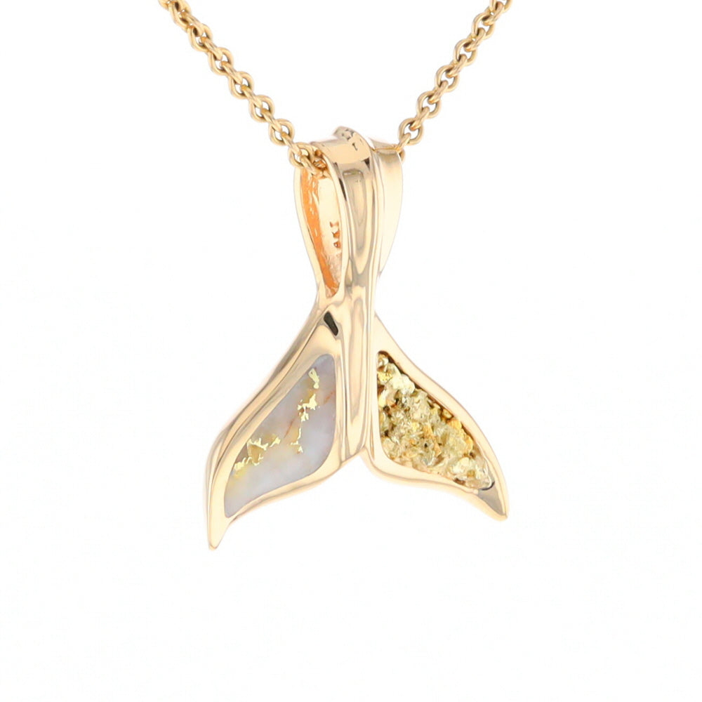 Whale Tail Natural Gold Quartz and Nuggets Inlaid Pendant