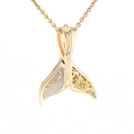 Whale Tail Natural Gold Quartz and Nuggets Inlaid Pendant