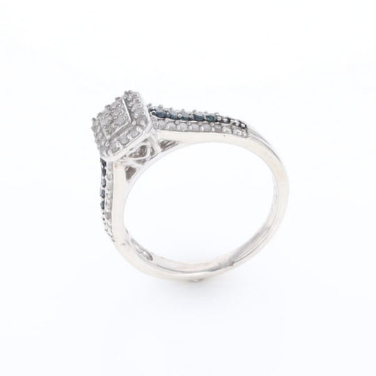 Blue & White Diamond Rectangle Cluster Ring