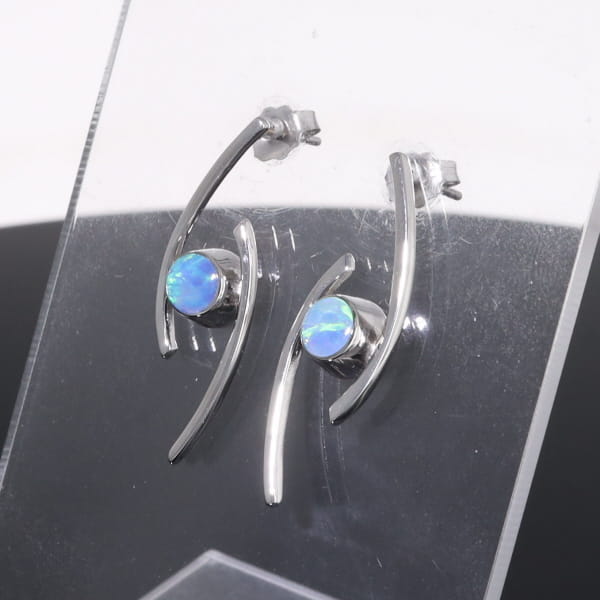 Opal Earrings Round Inlaid Double Curved Bar Design Studs